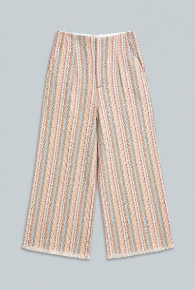 Tweed Frayed Hem Wide Leg Pants - Rainbow/Multi