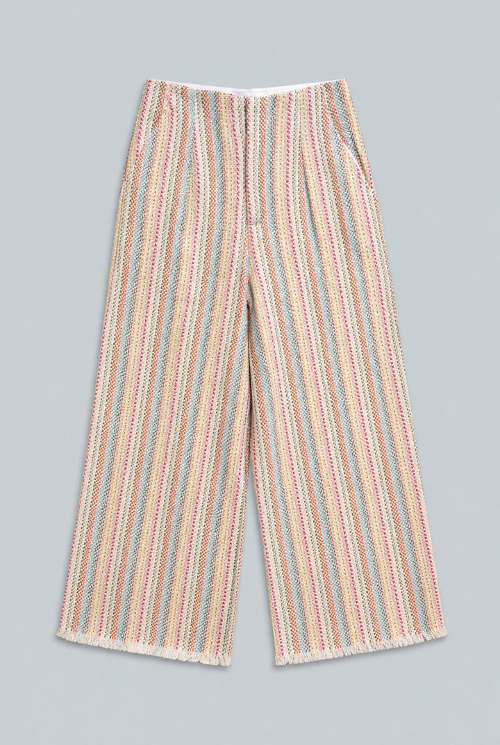 Tweed Frayed Hem Wide Leg Pants - Rainbow/Multi