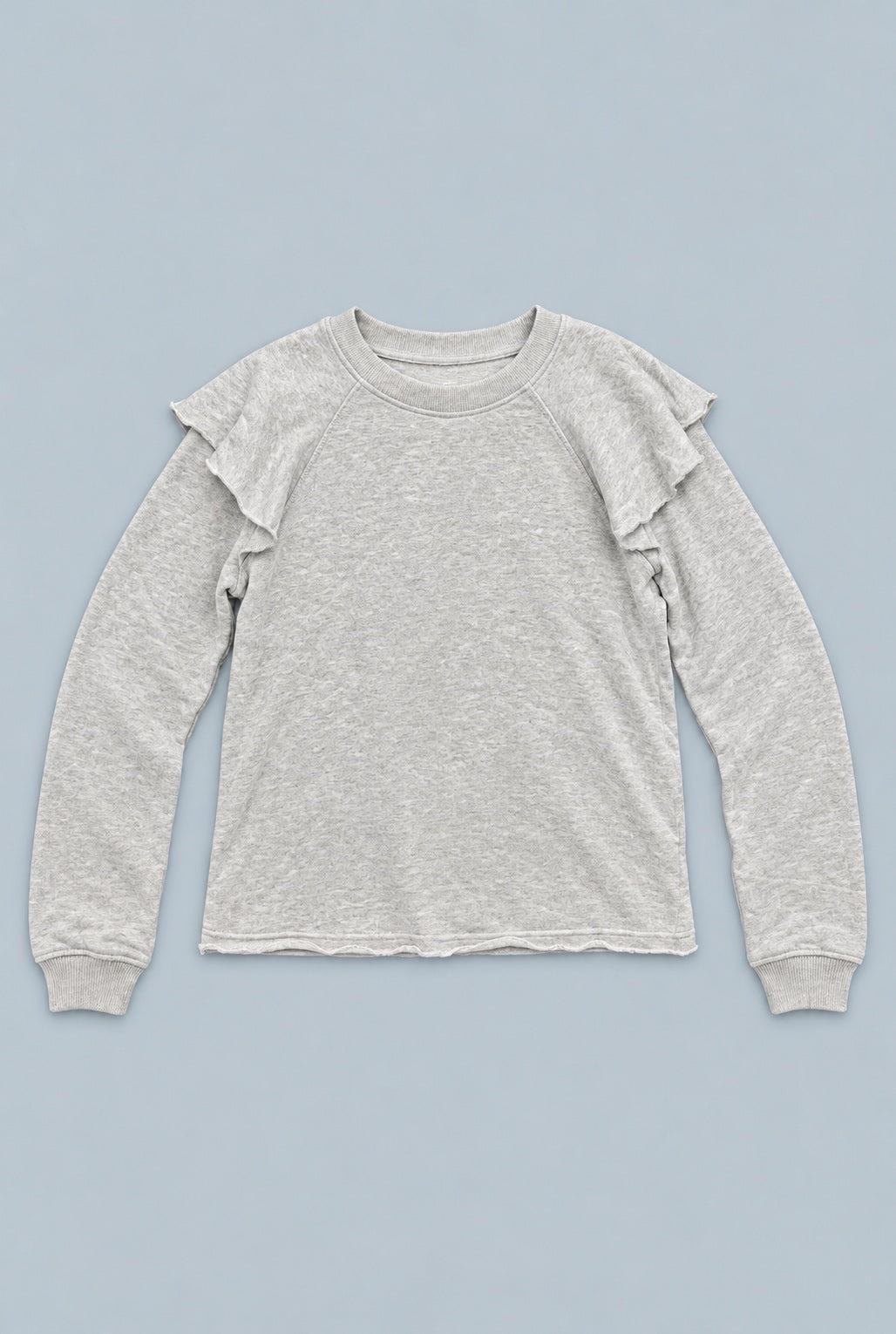 Ruffle Shoulder Sweatshirt - Light Heather Gray