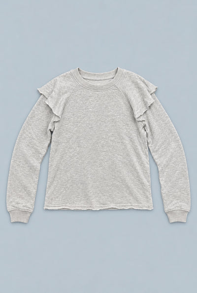 Ruffle Shoulder Sweatshirt - Light Heather Gray