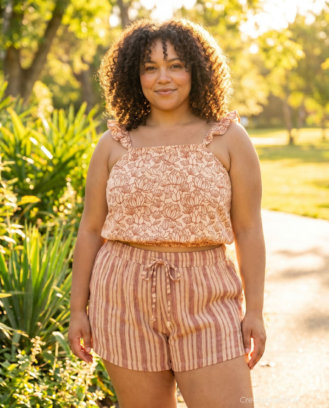 Claire Tank Top - Light Peach Floral - Tank Top