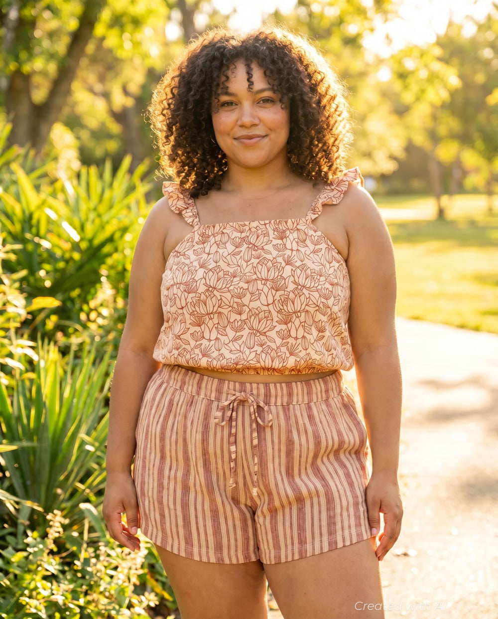 Claire Tank Top - Light Peach Floral - Tank Top
