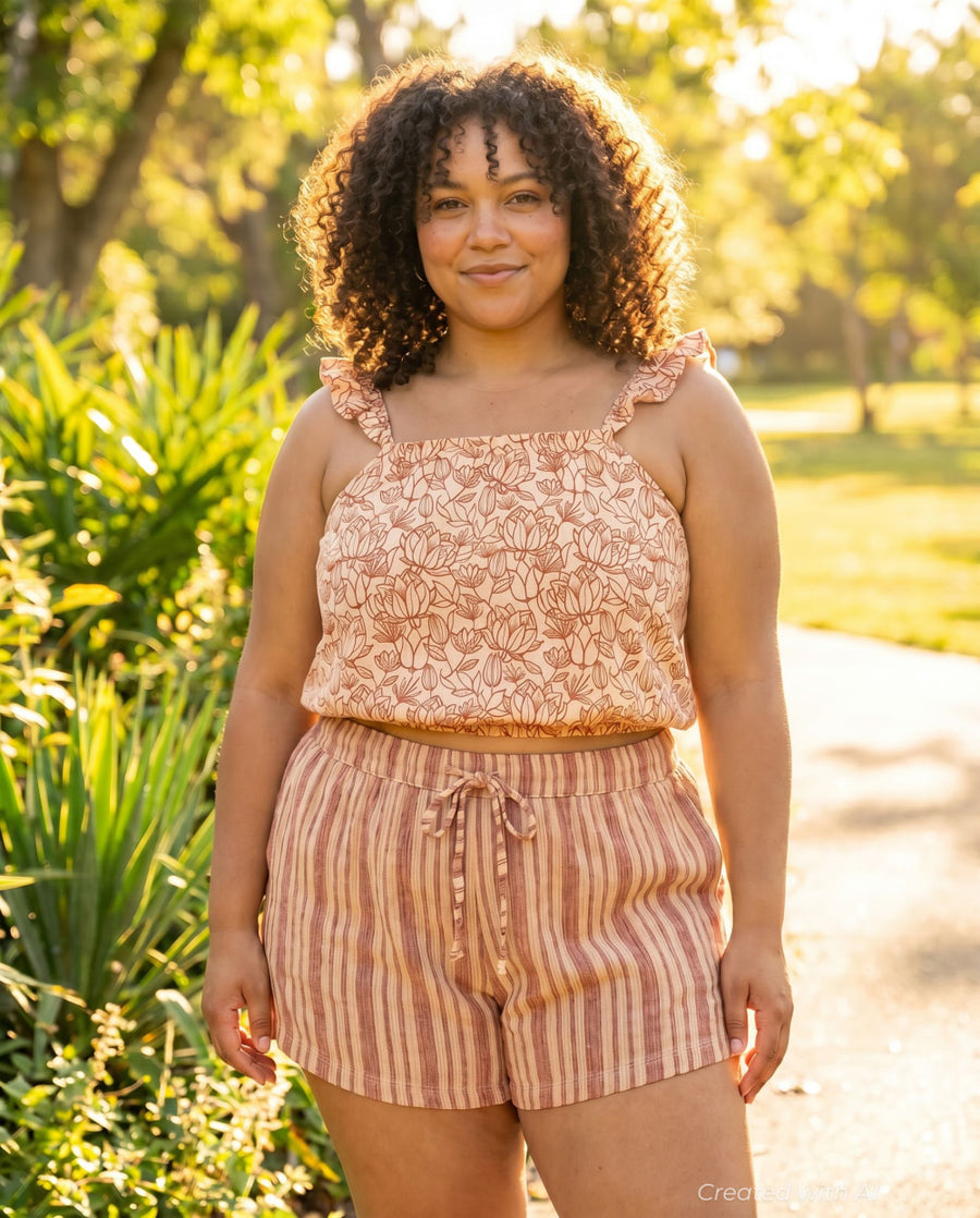 Claire Tank Top - Light Peach Floral - Tank Top