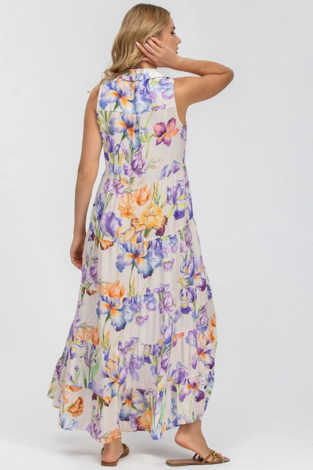 CLARA QA30 Sleeveless Printed Maxi Maternity Dress - Iris Romance - S - Dresses