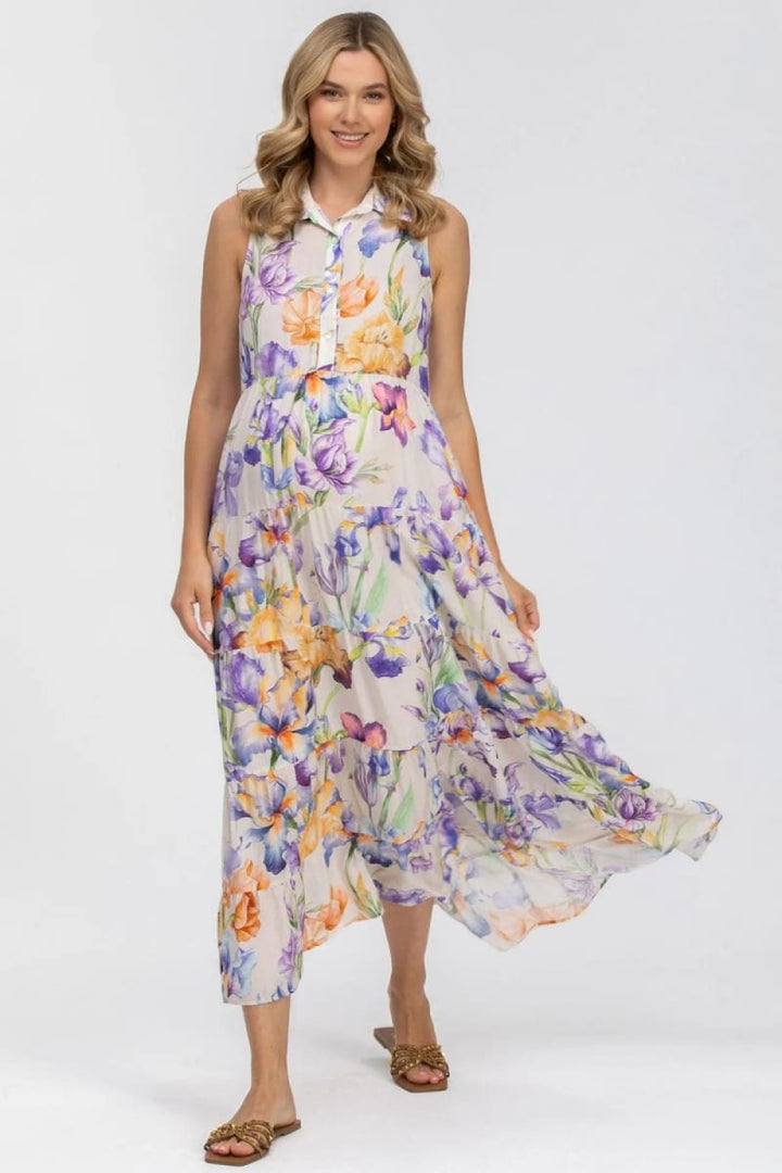 CLARA QA30 Sleeveless Printed Maxi Maternity Dress - Iris Romance - S - Dresses