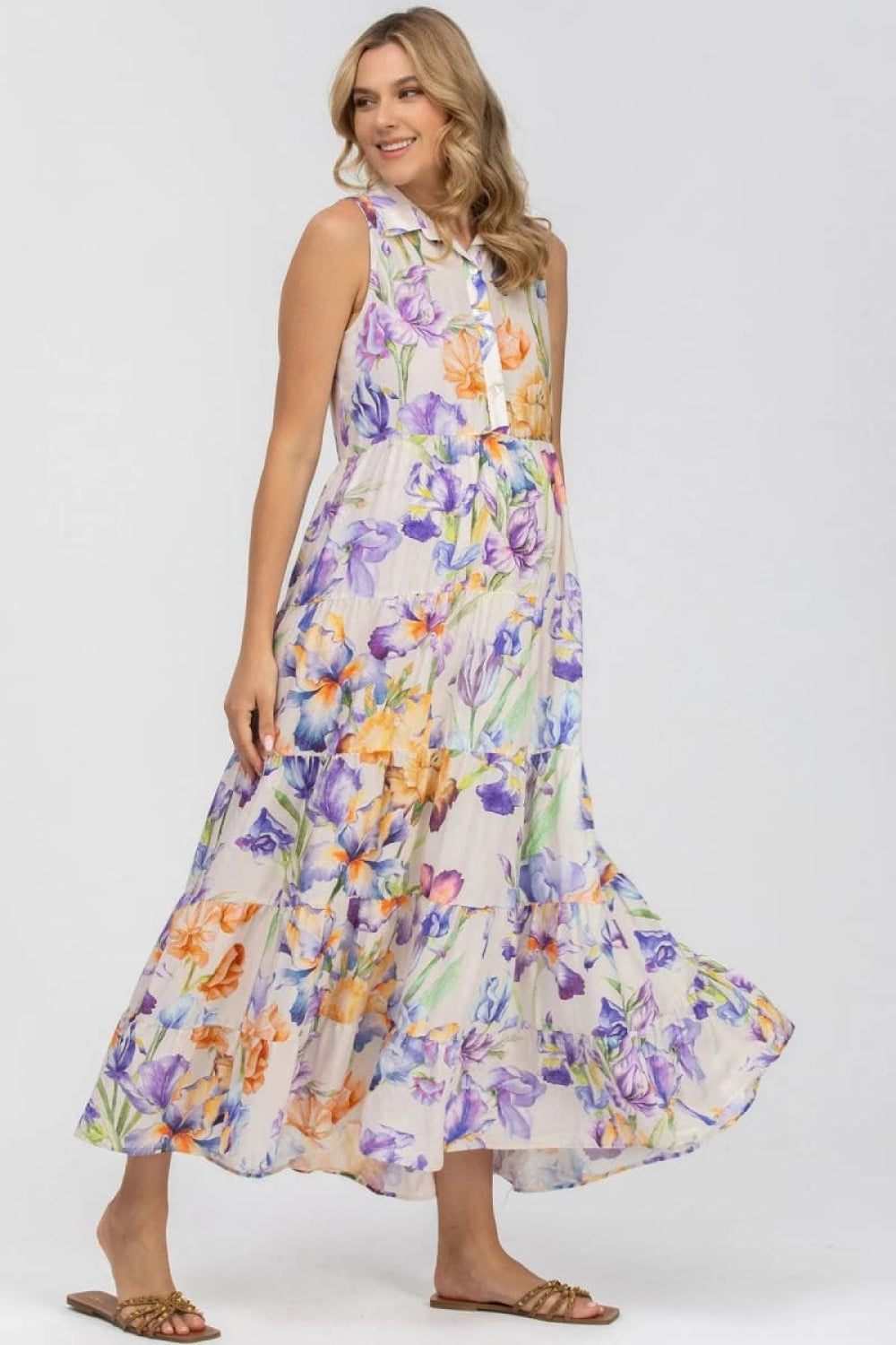 CLARA QA30 Sleeveless Printed Maxi Maternity Dress - Iris Romance - S - Dresses
