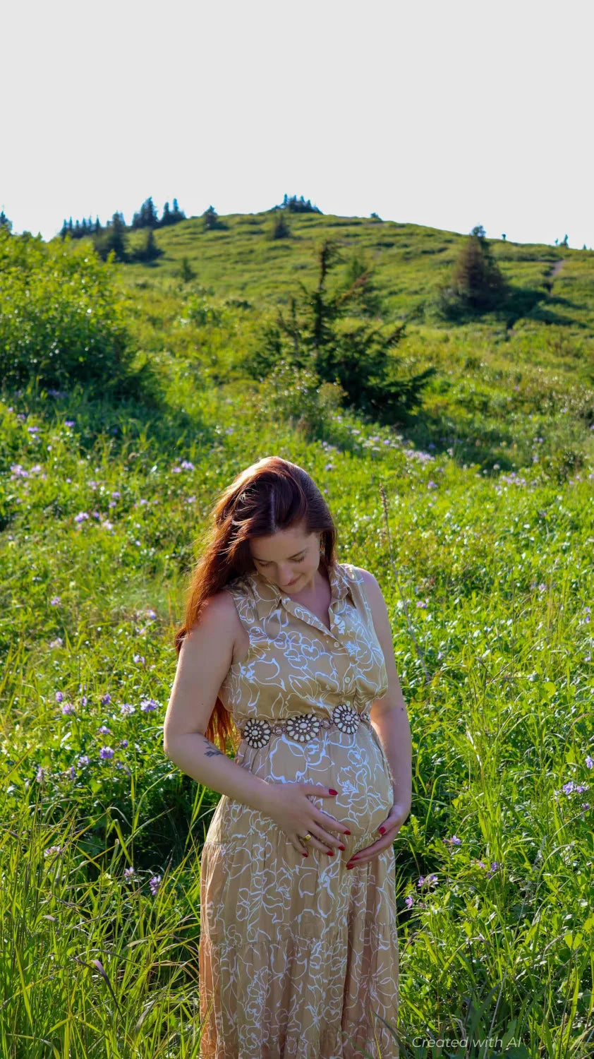 CLARA QD51 Sleeveless Printed Maxi Maternity Dress - Sand Fine Lines - Dresses
