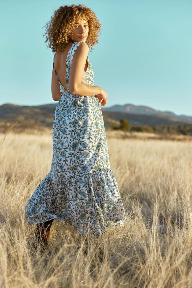Clark Maxi Dress - Ivory & Cornflower Floral - FINAL SALE - Dresses