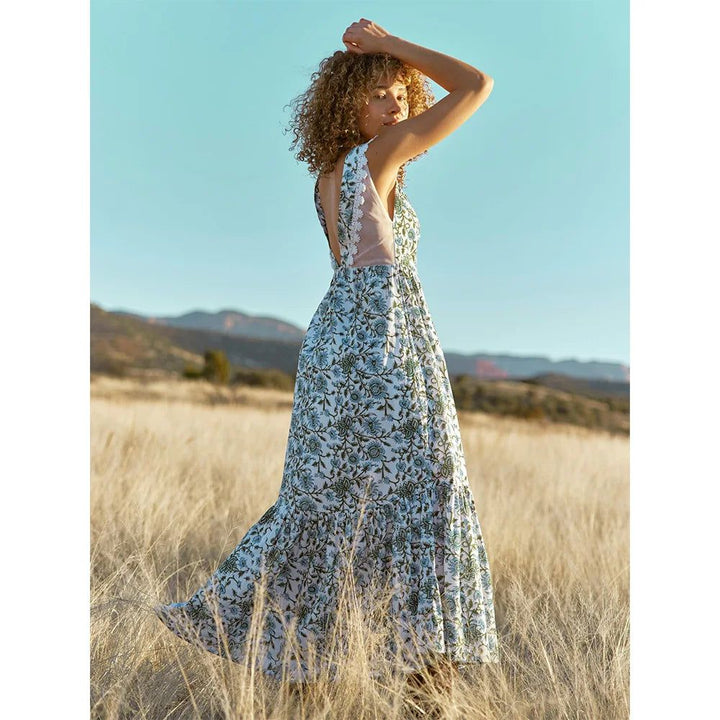 Clark Maxi Dress - Ivory & Cornflower Floral Dresses + Skirts Eddy 