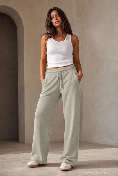 Classic Drawstring Sweatpants - Sage - Sweatpant