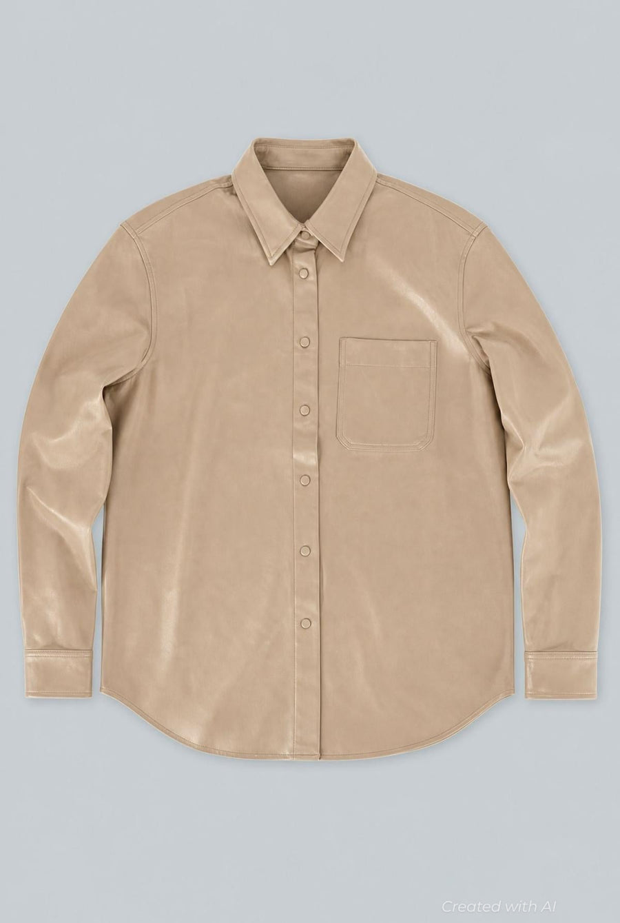 Classic Faux Leather Button Up - Ecru - Button Down Shirt