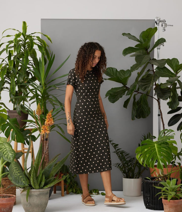 Claudia Dress - Washed Black Dots - Dresses