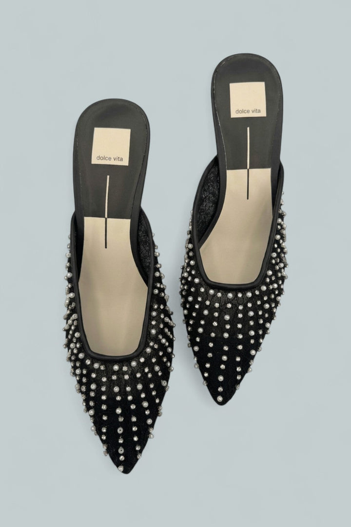 Cleo Beaded Pumps - Onyx Lace - Heels