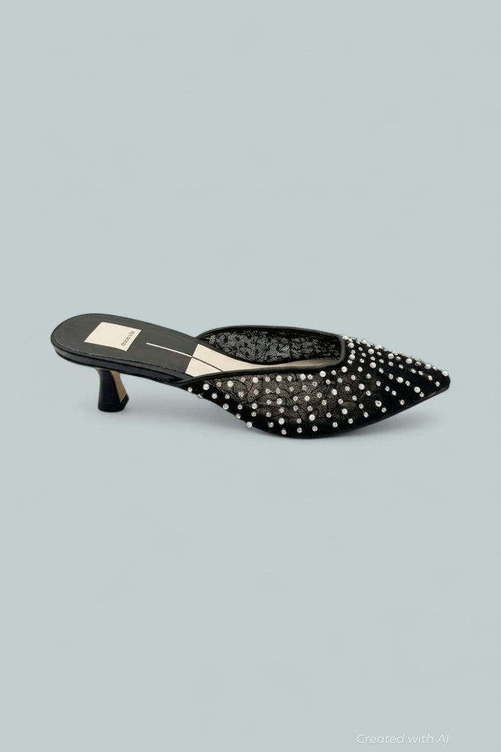 Cleo Beaded Pumps - Onyx Lace - Heels