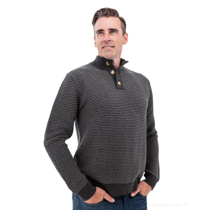 Cody Two Tone Textured Pullover - Charcoal - Sweater