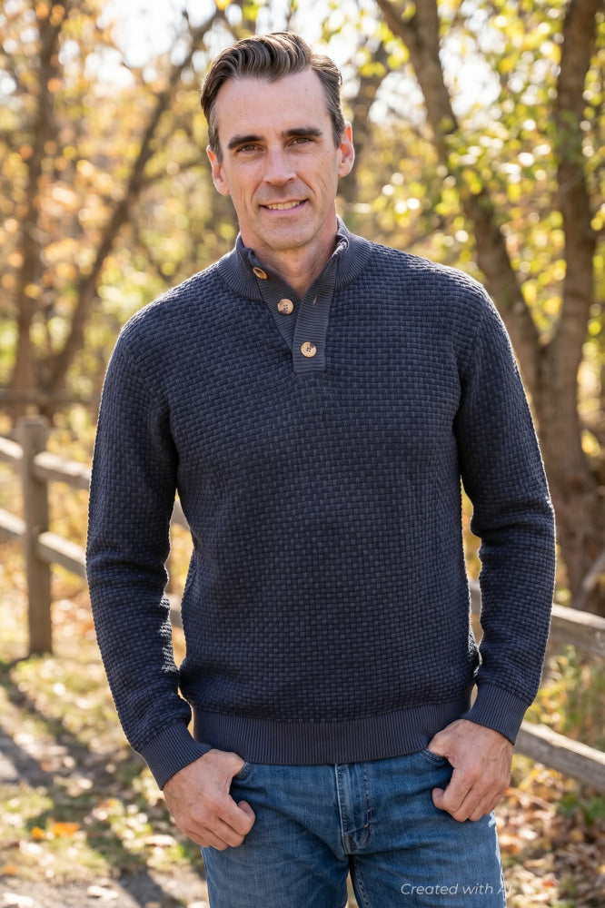 Cody Two Tone Textured Pullover - Dark Navy - Sweater