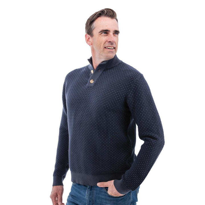 Cody Two Tone Textured Pullover - Dark Navy - Sweater