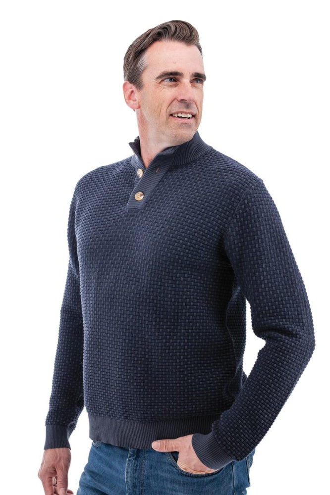 Cody Two Tone Textured Pullover - Dark Navy - Sweater