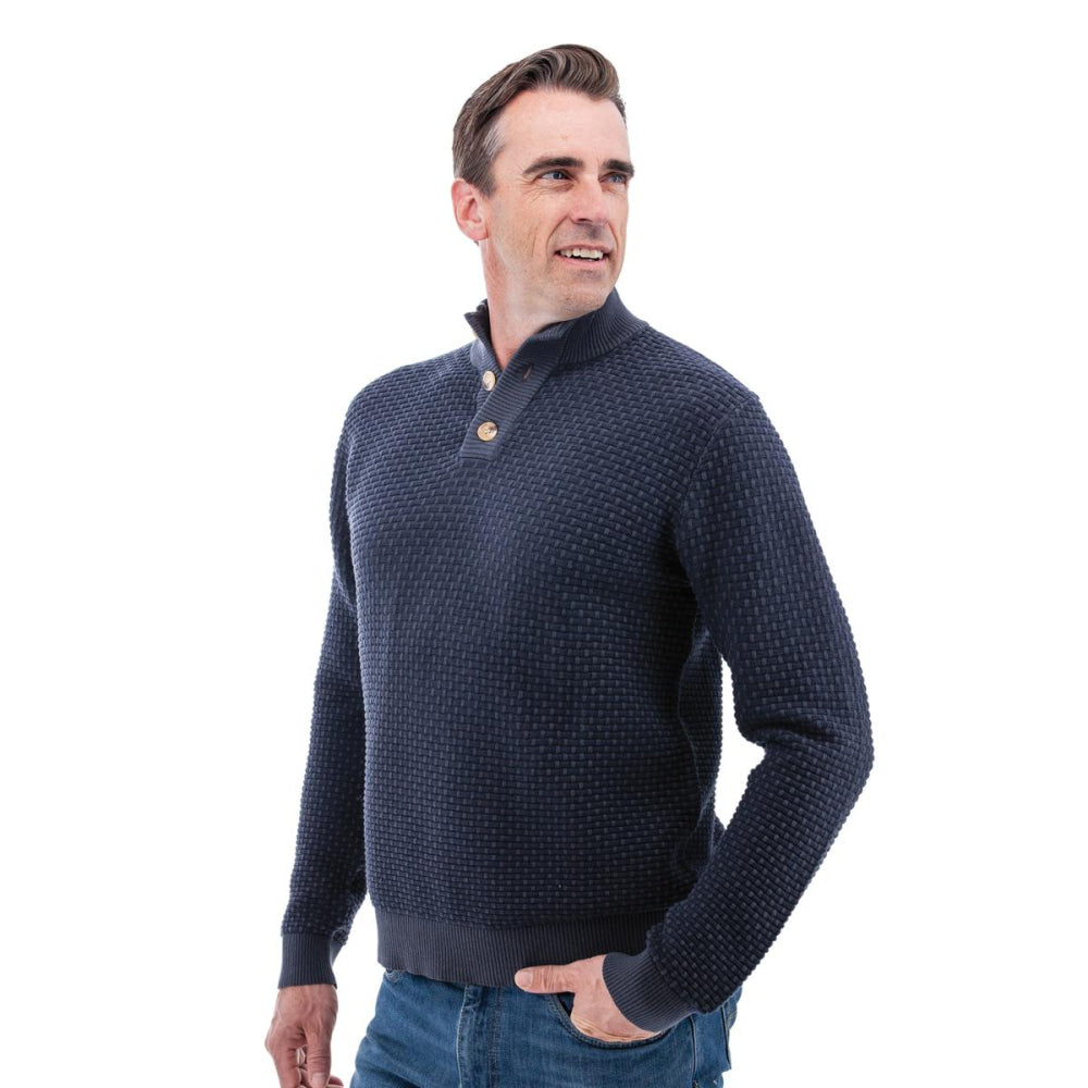Cody Two Tone Textured Pullover - Dark Navy - Sweater