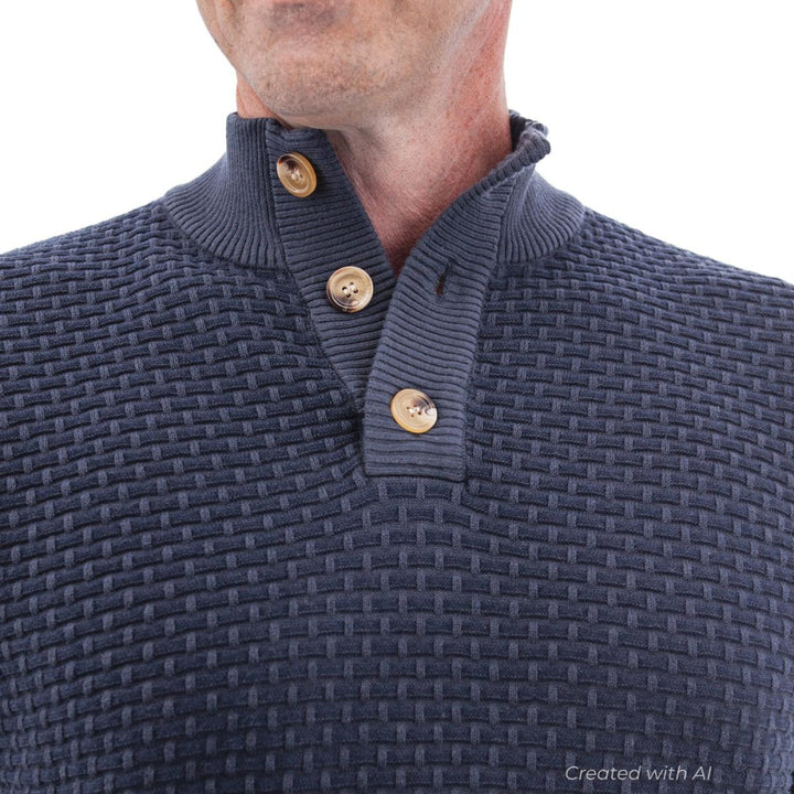 Cody Two Tone Textured Pullover - Dark Navy - Sweater