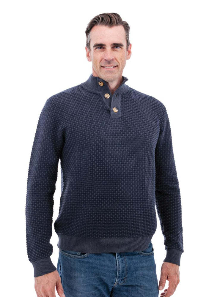 Cody Two Tone Textured Pullover - Dark Navy - Sweater