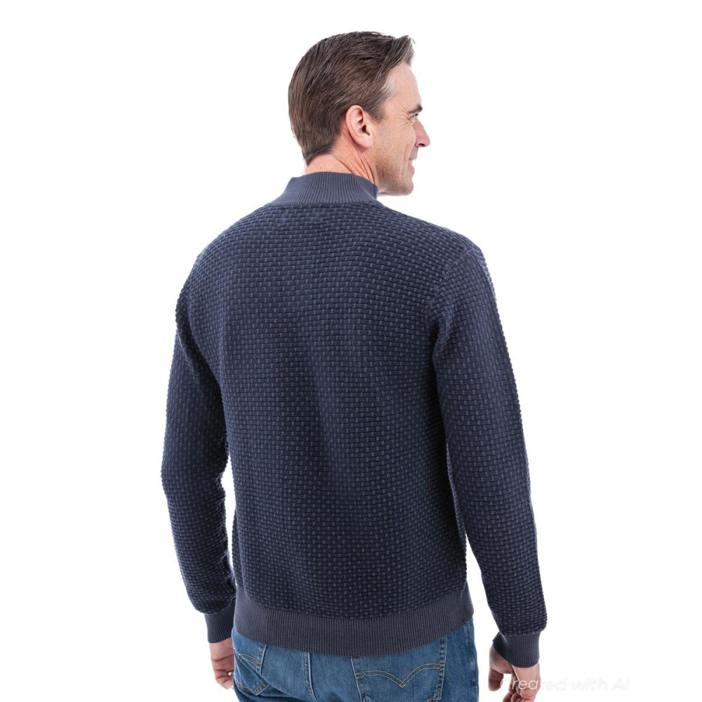 Cody Two Tone Textured Pullover - Dark Navy - Sweater