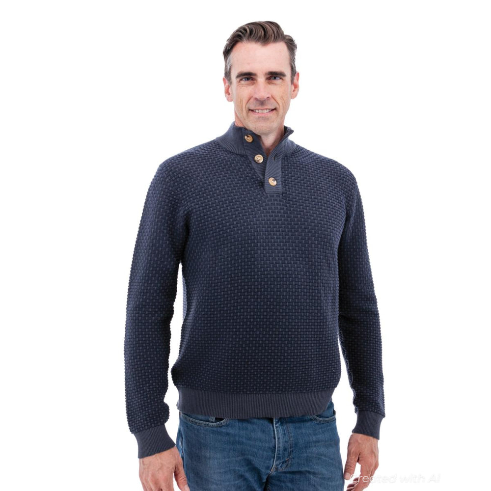 Cody Two Tone Textured Pullover - Dark Navy - Sweater