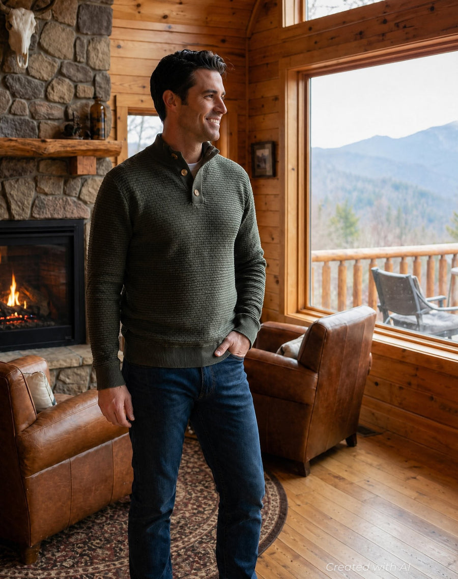 Cody Two Tone Textured Pullover - Thyme - Sweater