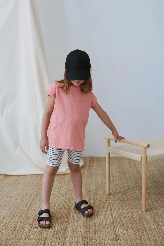 Rib stripe lettuce-edge bike shorts - Ivory