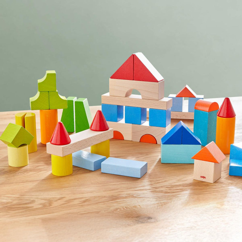 Colored Wooden Building Blocks - 46 Piece Set - ’Wooden Toy - Baby Kids Kids Adult Baby’