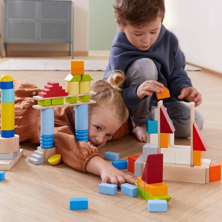Colored Wooden Building Blocks - 85 Piece Set - ’Wooden Toy - Baby Kids Kids Adult Baby’