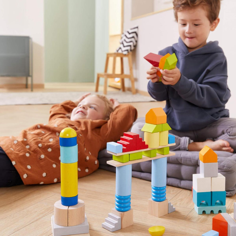 Colored Wooden Building Blocks - 85 Piece Set - ’Wooden Toy - Baby Kids Kids Adult Baby’