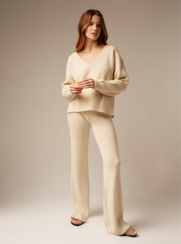 Como | Cashmere Ribbed Trousers - Cream - Trouser