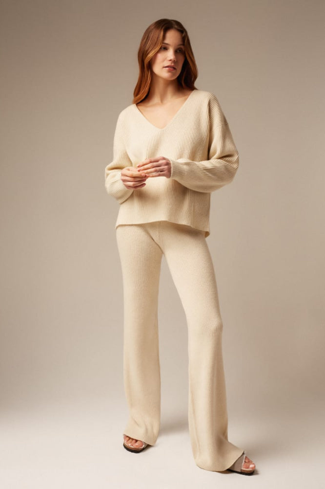 Como | Cashmere Ribbed Trousers - Cream - Trouser
