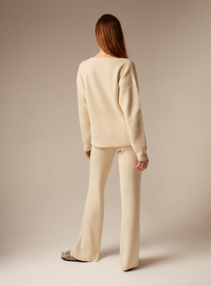 Como | Cashmere Ribbed Trousers - Cream - Trouser