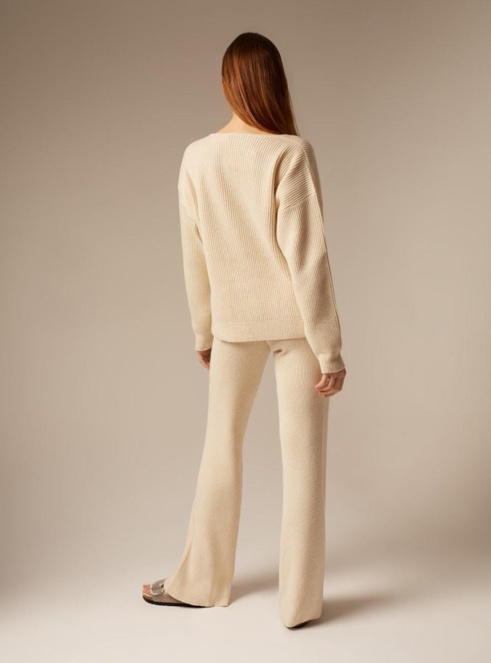 Como | Cashmere Ribbed Trousers - Cream - Trouser