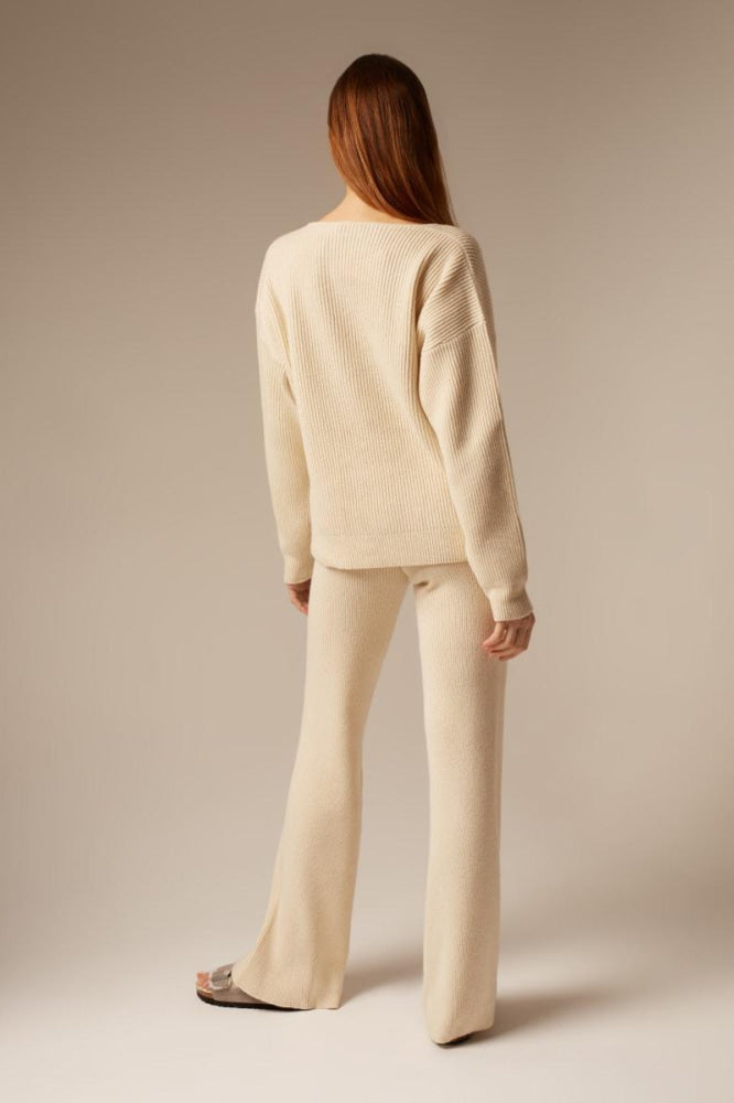 Como | Cashmere Ribbed Trousers - Cream - Trouser