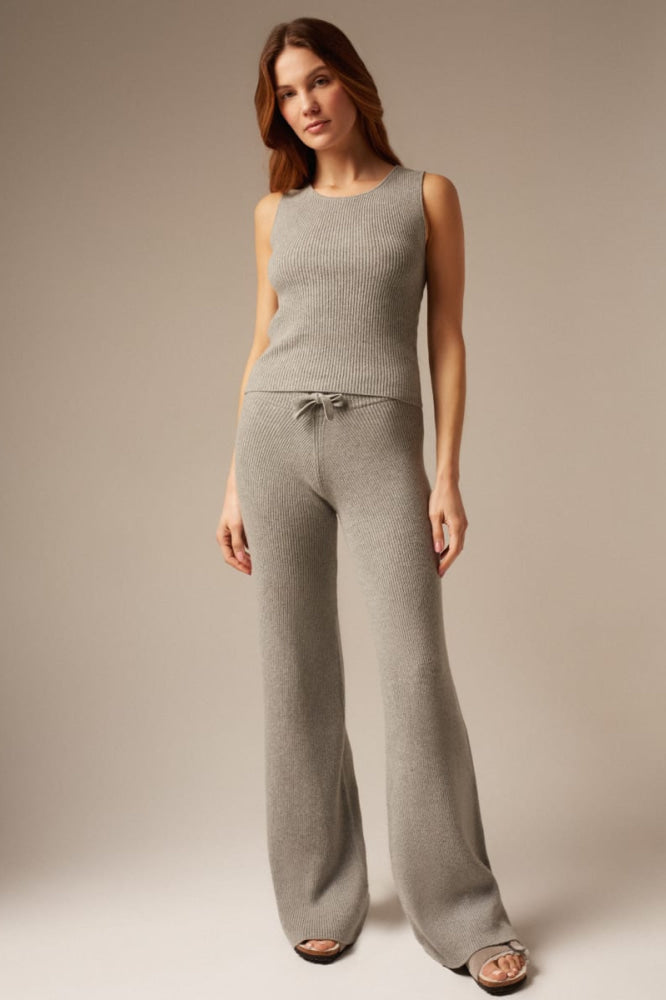 Como | Cashmere Ribbed Trousers - Grey - Trouser