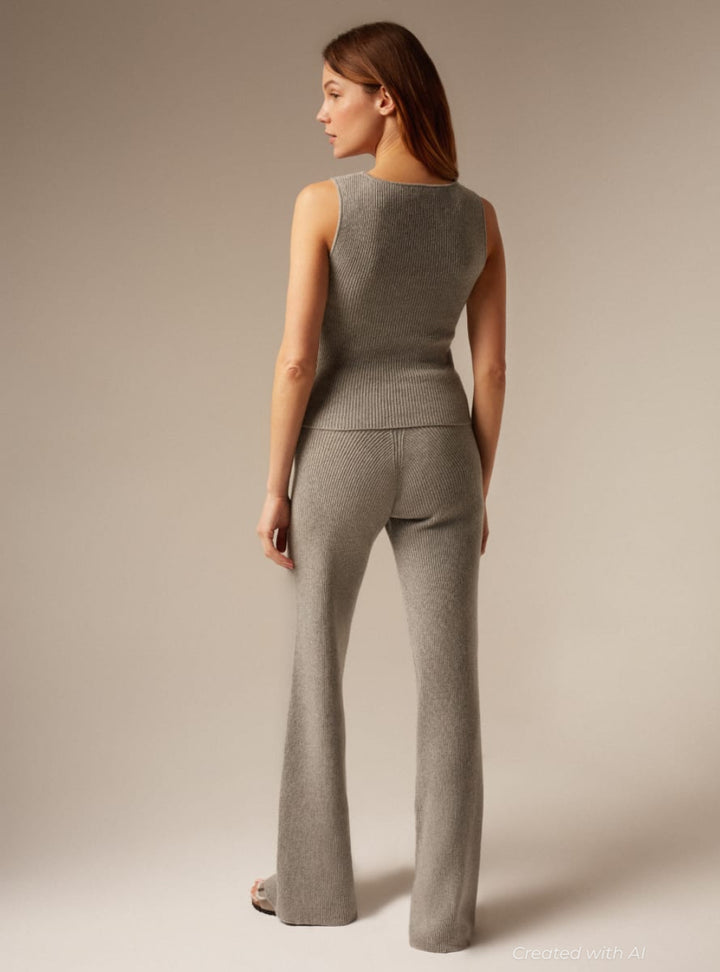 Como | Cashmere Ribbed Trousers - Grey - Trouser