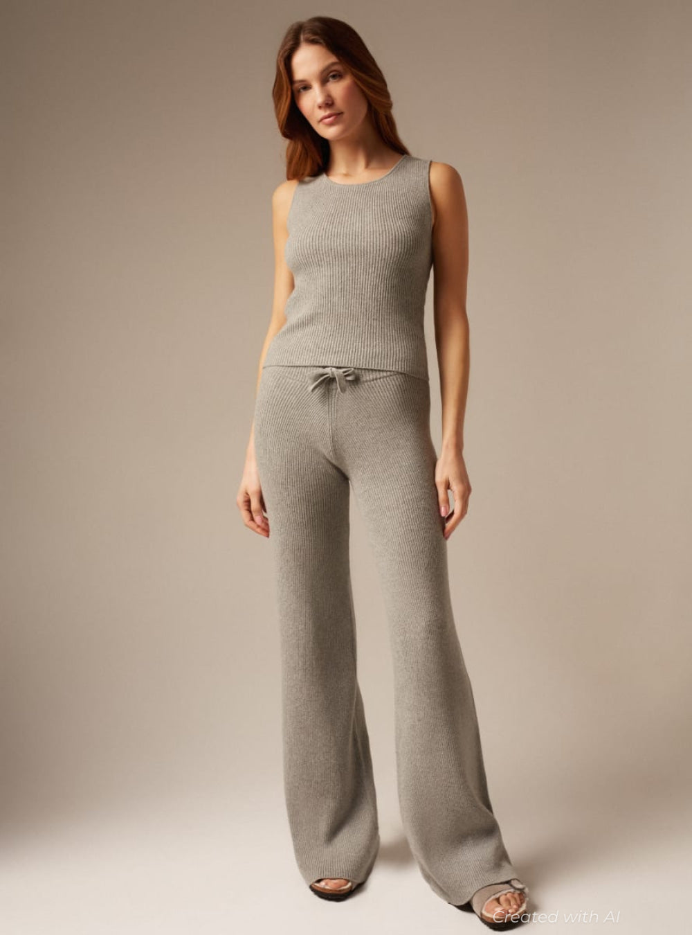 Como | Cashmere Ribbed Trousers - Grey - Trouser