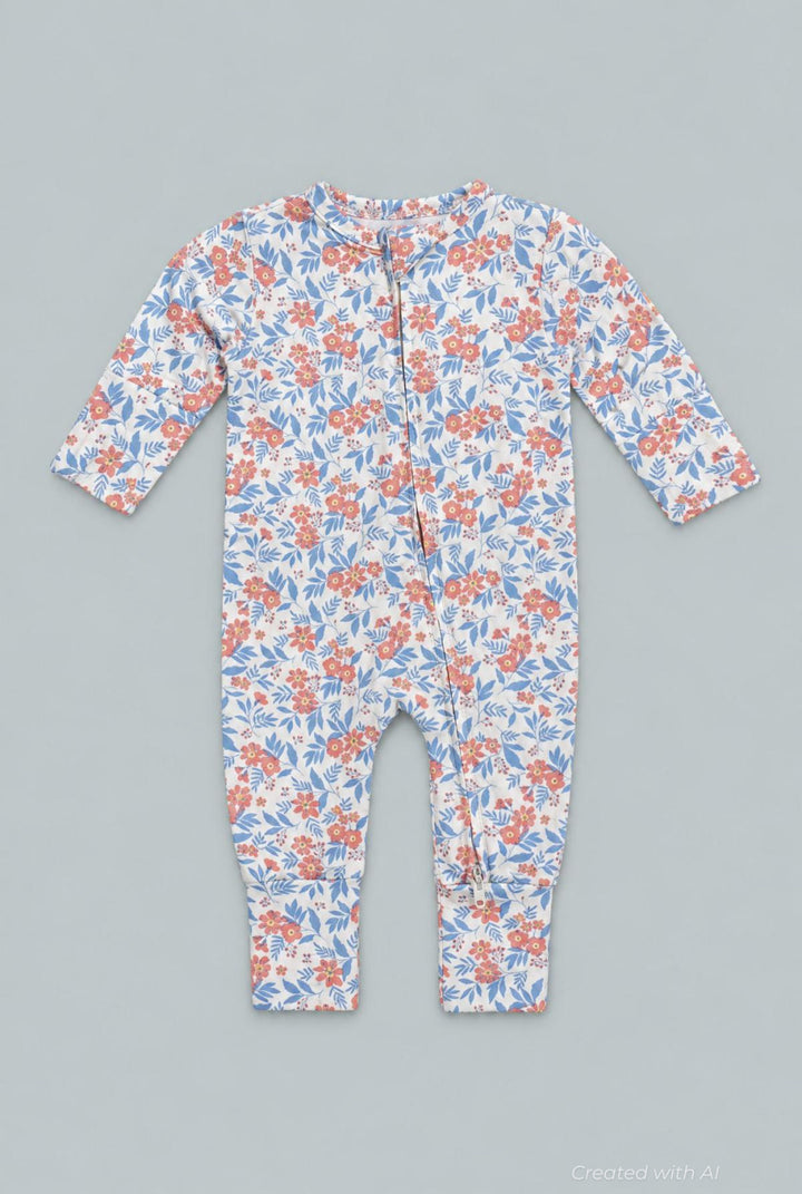 Convertible Romper - Vintage Flower Pink - Newborn - Romper