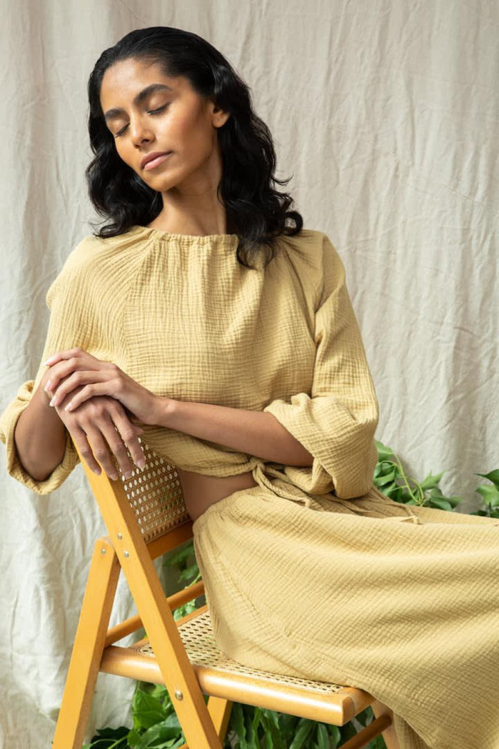 Cordelia Organic Cotton Top - Straw - Shirt