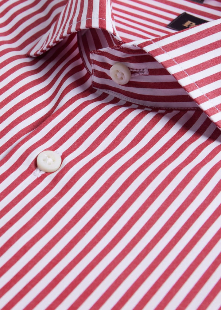 Cotton Bengal Stripe Sport Shirt - Red/White - Collared Shirt