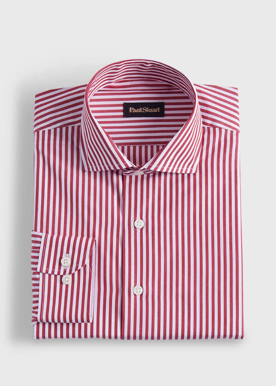 Cotton Bengal Stripe Sport Shirt - Red/White - Collared Shirt