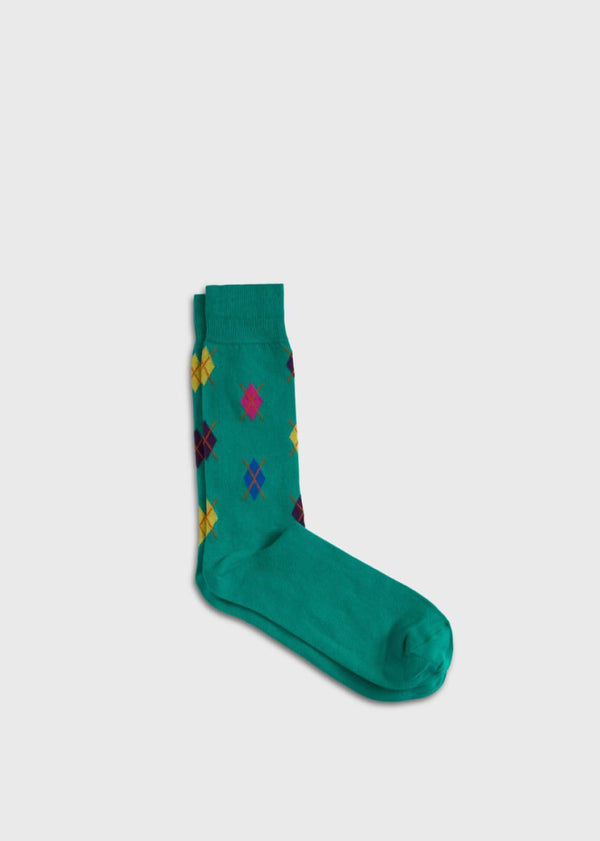 Cotton Blend Argyle Sock - Turquoise - ONE SIZE - Socks