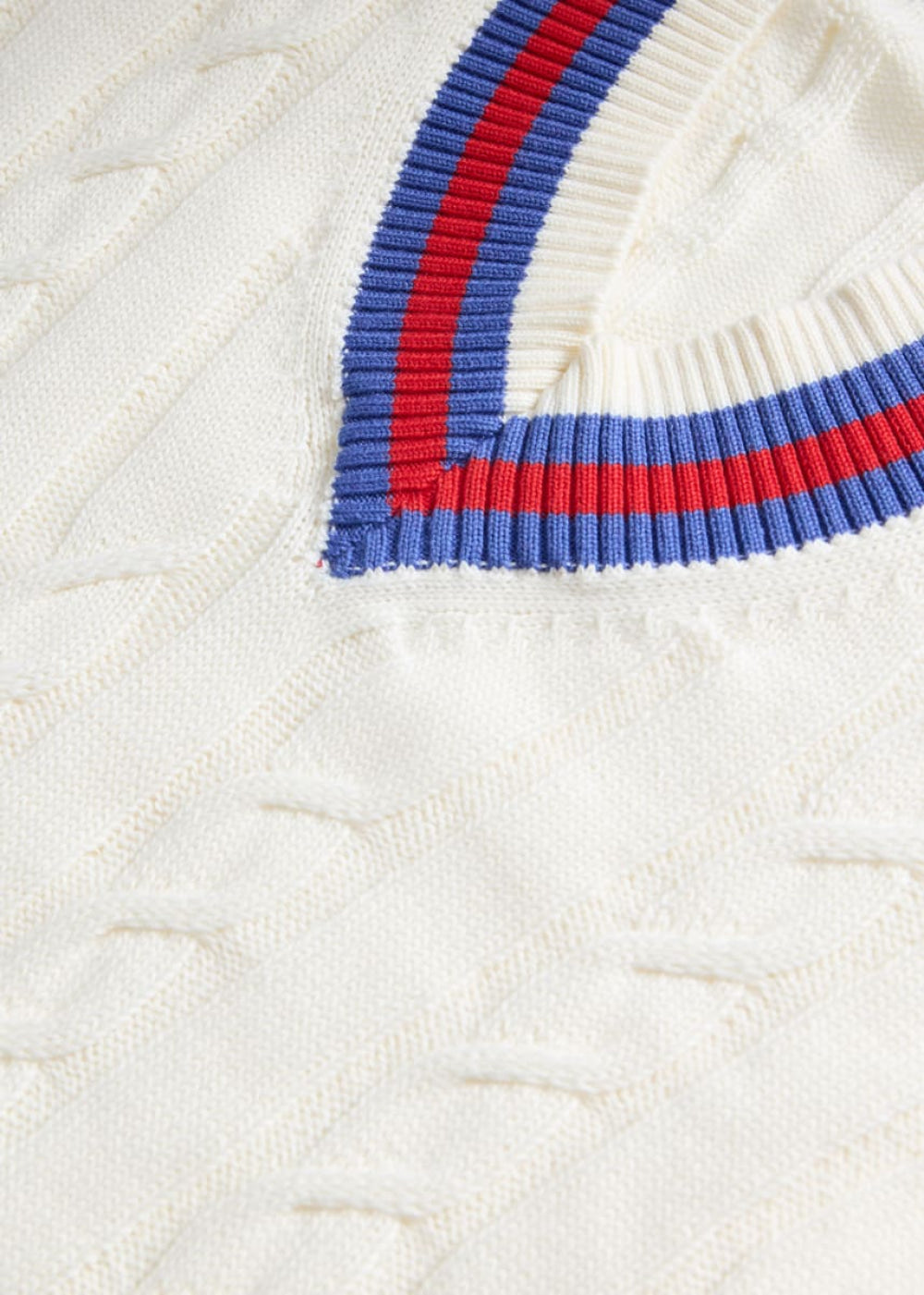 Cotton Blend VN Tennis Sleeveless Pullover - White/Red - Sweater