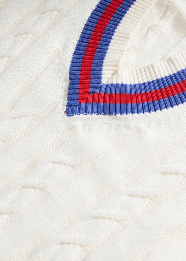 Cotton Blend VN Tennis Sleeveless Pullover - White/Red - Sweater
