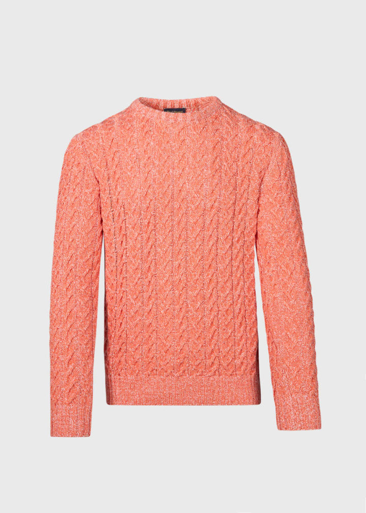Cotton Cable Crewneck Sweater - Orange - Sweater