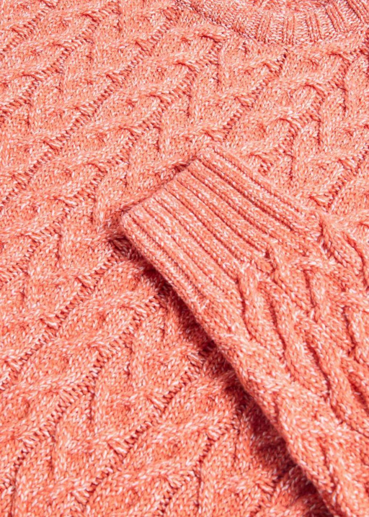 Cotton Cable Crewneck Sweater - Orange - Sweater