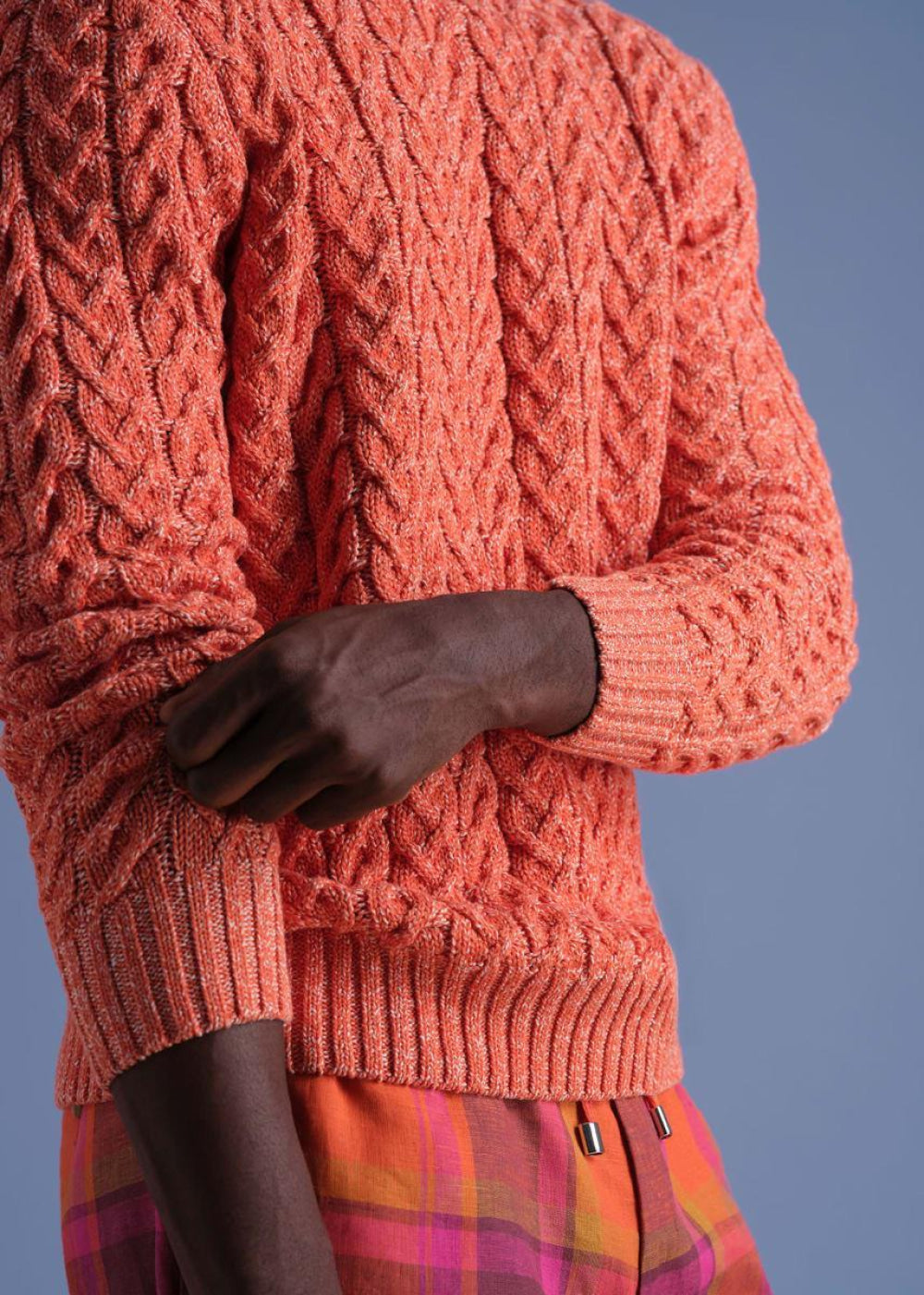 Cotton Cable Crewneck Sweater - Orange - Sweater